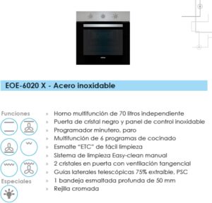 Forno Edesa EOE-6020 X 70L acciaio inossidabile con display e comandi intuitivi
