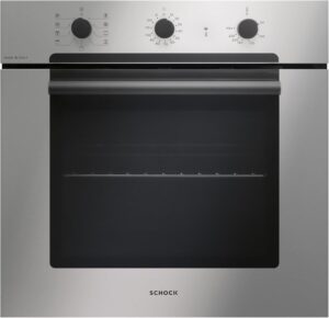 Immagine del forno SCHOCK Industrial F609, design in inox con manopole nere opache e cavità XL 