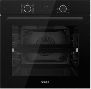 Forno da incasso Wiggo WO-BFA610 in color nero, con 73 litri di capacità, funzione aria calda, barbecue e classe energetica A.