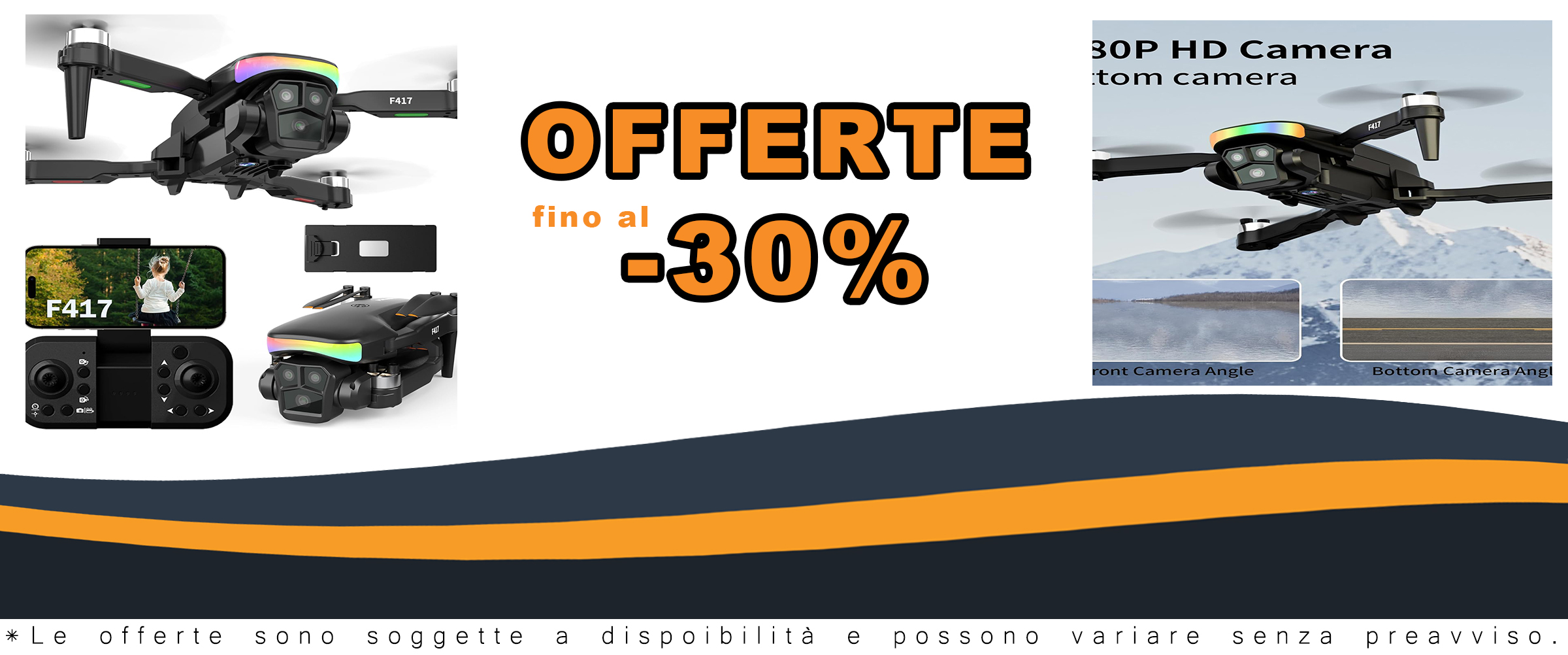 F417 LED Drone con Telecamera HD 1080P, Regolazione 90°, Offerte Speciali