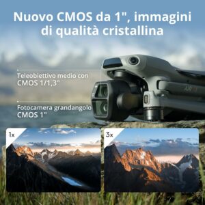 DJI Air 3S Combo Fly More con sensore CMOS 1", teleobiettivo medio, e video HDR 4K/60fps, ideale per riprese aeree professionali