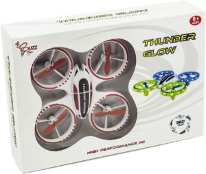 Thunder Glow Drone Bianco in volo, con luci LED brillanti e design innovativo