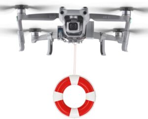 BRDRC AIR 2S Payload Airdrop System per DJI Mavic AIR 2 e 2S: sistema di rilascio con carrello di atterraggio, lanciatore di fedi e clip per esche da pesca.