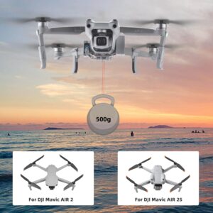 BRDRC AIR 2S Payload Airdrop System per DJI Mavic AIR 2 e 2S: sistema di rilascio con carrello di atterraggio, lanciatore di fedi e clip per esche da pesca.