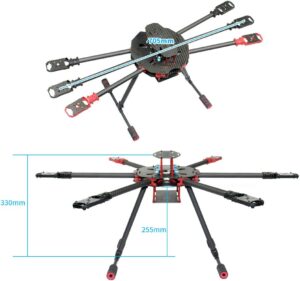FEICHAO Kit Telaio Pieghevole a 6 Assi con Pattino Carrello di Atterraggio per Drone esacottero, 705mm Wheelbase