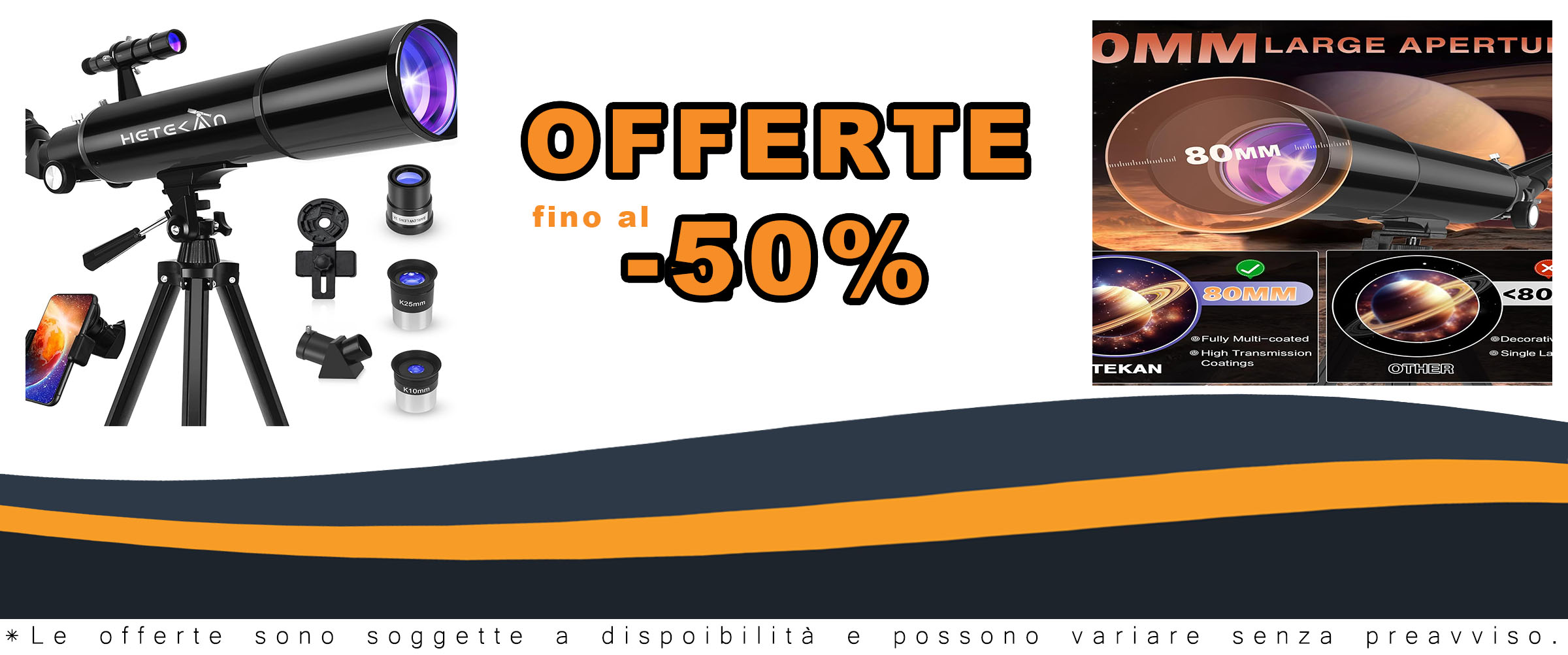 Telescopio HETEKAN 80/600 mm per principianti e professionisti, ideale per osservazione lunare, con codice sconto.