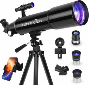 Telescopio astronomico HETEKAN 80/600 mm con design rifrattore, ideale per adulti, bambini e principianti, dotato di ingrandimento 180X per osservare la Luna e i dettagli del cielo stellato.  