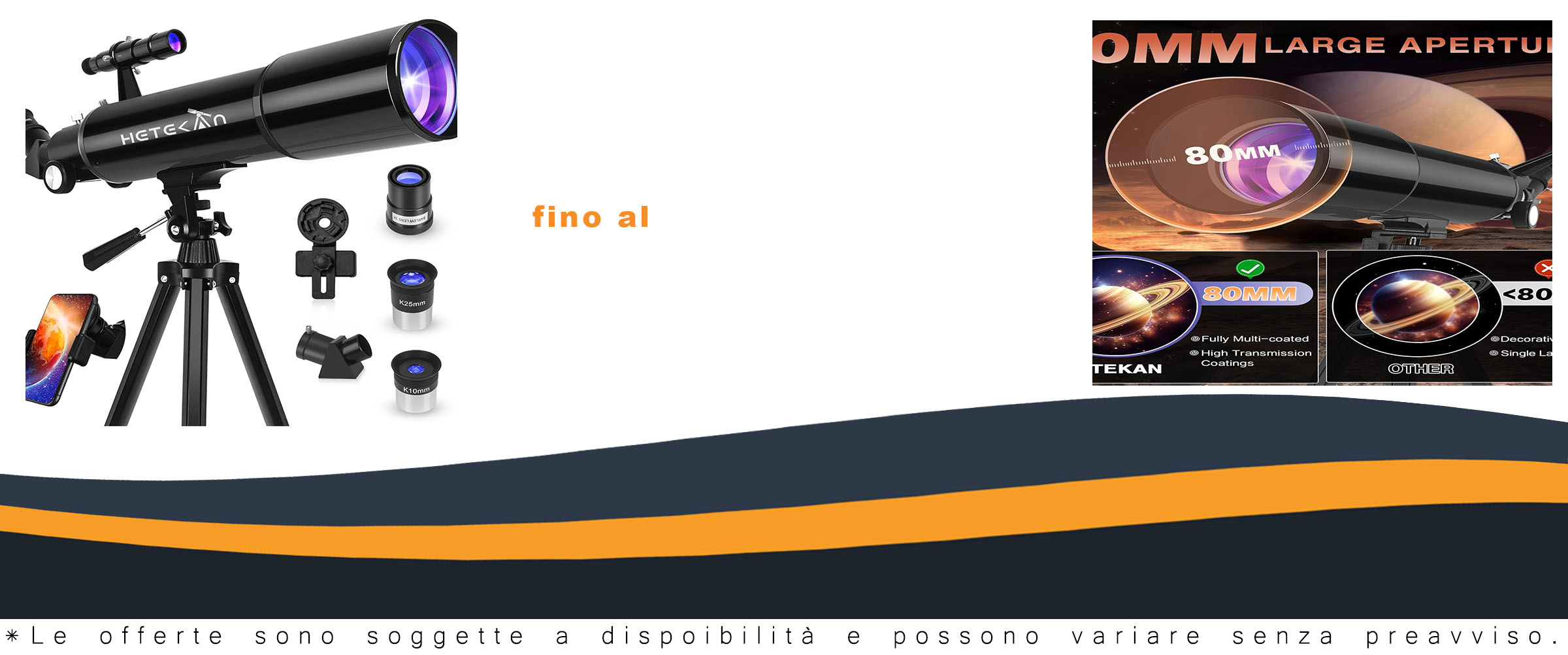 Telescopio astronomico HETEKAN 80/600 mm con design rifrattore, ideale per adulti, bambini e principianti, dotato di ingrandimento 180X per osservare la Luna e i dettagli del cielo stellato.  