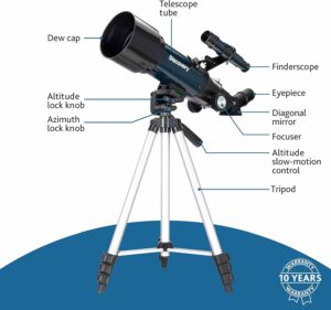 Telescopio Discovery Sky Trip ST70 con obiettivo da 70 mm, montatura leggera e accessori inclusi per principianti.  