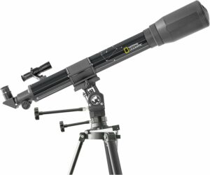 Telescopio rifrattore National Geographic 70/900 con supporto multifunzionale, ideale per l'osservazione astronomica.
