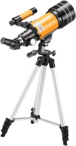 Telescopio MERRYHAPY con treppiede regolabile puntato verso il cielo stellato