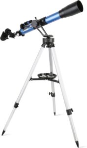 Telescopio Cowiewie 60/700 mm su treppiede con vista notturna della luna