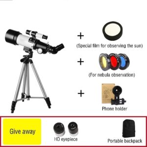 Telescopio DSeenLeap montato su treppiede con vista notturna del cielo stellato
