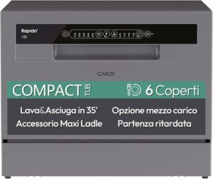 Lavastoviglie Candy Rapido' CP 6E51LS compatta da tavolo, perfetta per spazi ridotti e con ciclo rapido di 35 minuti
