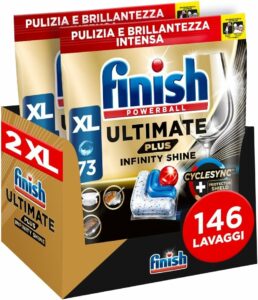 Finish Ultimate PLUS Infinity Shine - Pastiglie per lavastoviglie contro sporco e residui incrostati  
