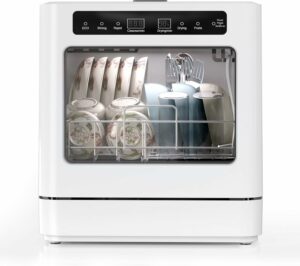 Lavastoviglie da tavolo compatta con controllo touch e display LED, ideale per campeggio, cucina e ufficio