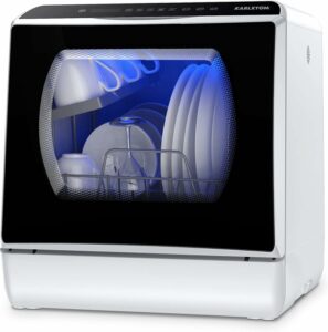 Karlxtom Lavastoviglie portatile, compatta e versatile, ideale per spazi ridotti, con 6 programmi e controllo touch.
