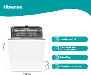 Lavastoviglie Hisense HV643D60 con 16 coperti e 44 db di rumore, integrata per una cucina moderna e silenziosa