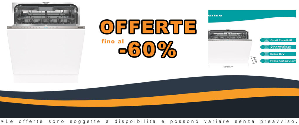 Lavastoviglie Hisense HV643D60 integrata da 60 cm, silenziosa a 44 dB, con 16 coperti e display LED touch, ideale per famiglie numerose.