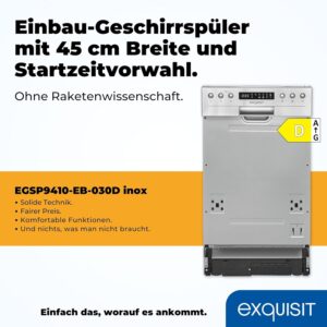 Lavastoviglie da incasso Exquisit EGSP9410-EB-030D inox con porta automatica e ripiano flessibile per posate