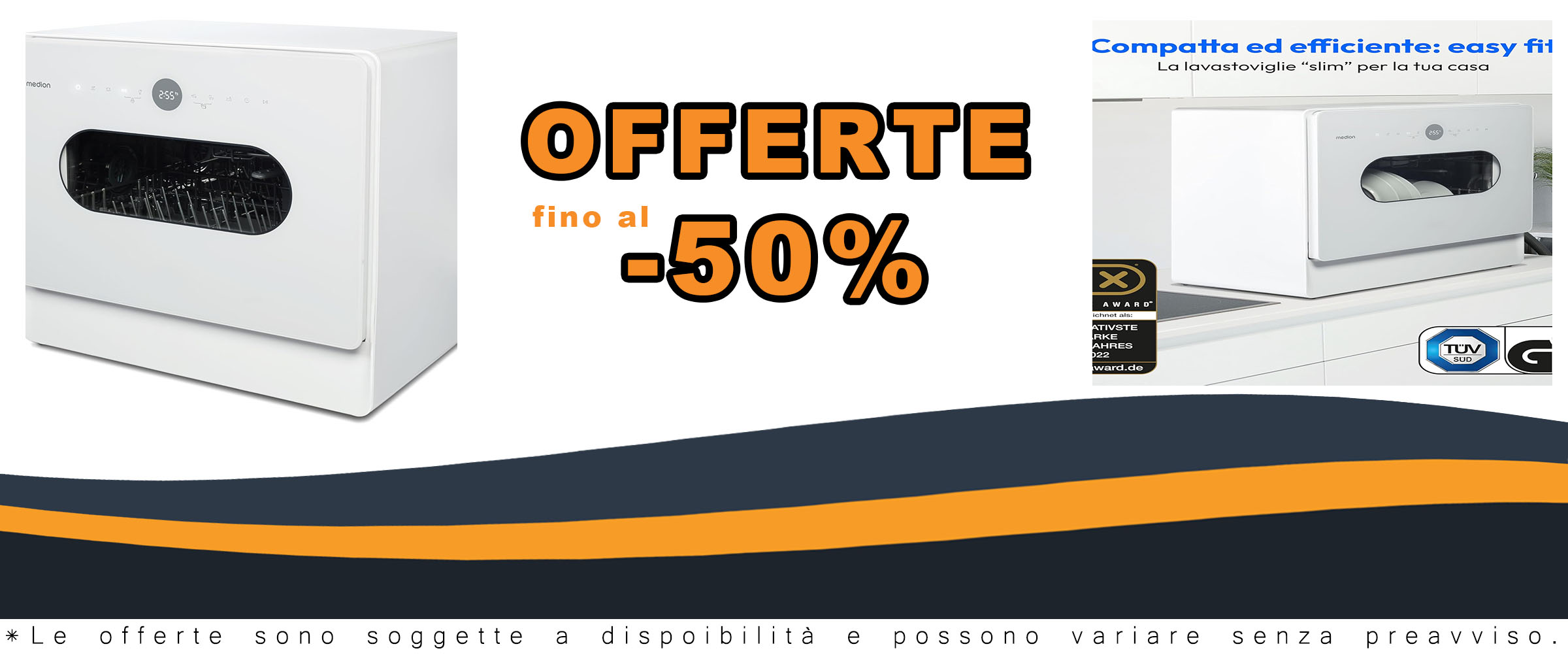 MEDION Mini Dishwasher DWT51, lavastoviglie da tavolo compatta con funzione secchio e pannello a sfioramento, ideale per spazi piccoli.