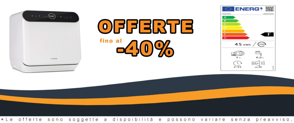 KLARSTEIN Oceana - Mini lavastoviglie da tavolo compatta con 6 programmi di lavaggio, classe energetica F e consumo ridotto.