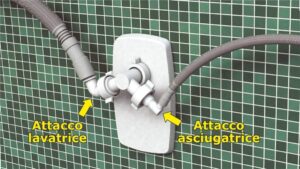 Doppio raccordo scarico per lavatrice, asciugatrice e lavastoviglie Bonomini, compatibile con sifoni ad incasso, colore bianco.
