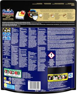 Finish Ultimate Plus Infinity Shine Pastiglie Lavastoviglie Limone 105 Tabs Bulk Buy in una confezione da 105 pastiglie, ideale per una pulizia profonda e brillantezza dei piatti.