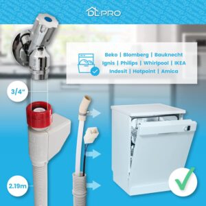 Tubo di alimentazione DL-pro Aquastop per lavastoviglie, ideale per Beko e Whirlpool, 2,19 m