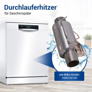 Elemento riscaldante di ricambio per Beko 1888150100, 1800 W, compatibile con lavastoviglie Zanussi, Privileg, Blomberg e Ignis  