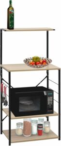 Mobile per microonde Sufrk in legno multistrato e acciaio, con design industriale e ampio spazio per la cucina, bar o panetteria.