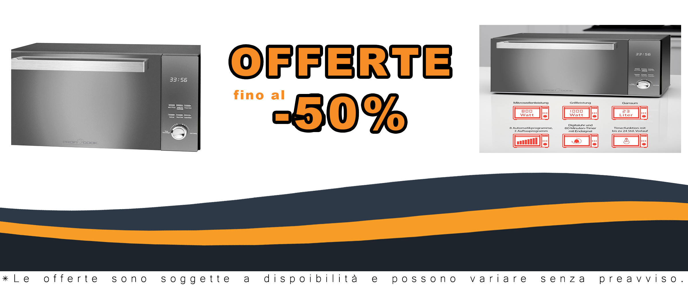 Forno a microonde ProfiCook PC-MWG 1204 con grill, porta verticale a doppio vetro e manico in acciaio inox
