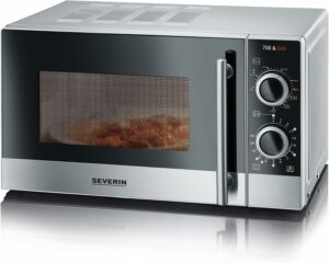 Forno microonde Severin MW 7874 con potenza grill 900 W e design elegante in argento, perfetto per ogni cucina.