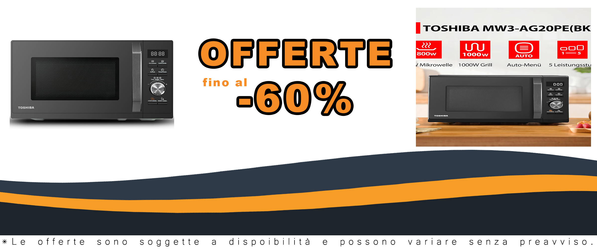 Toshiba MW3-AG20PE(BK) Forno a Microonde con Grill, 20 litri, nero, 1000 W, facile da pulire