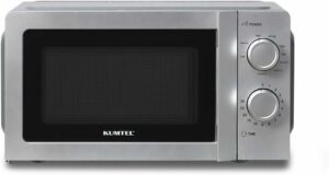 KUMTEL Microonde con Grill 20 litri, 700 Watt, funzione grill e piatto girevole in vetro, color argento