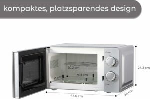 KUMTEL Microonde con Grill 20 litri, 700 Watt, funzione grill e piatto girevole in vetro, color argento