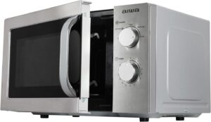 AIWA MW-200SL microonde argento con pulsante rotativo e 700W di potenza, perfetto per riscaldare e cucinare velocemente.