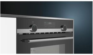 Microonde Siemens con funzione aria calda, elegante in acciaio inox, ideale per cuocere e riscaldare piatti in modo uniforme