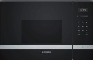 Microonde da incasso Siemens BF525LMS0 in acciaio inox da 20L, 800W, ideale per cucine moderne.