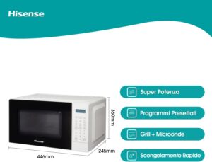 Forno Microonde Hisense H20MOWS3G con display LED e comandi touch, design elegante in bianco.