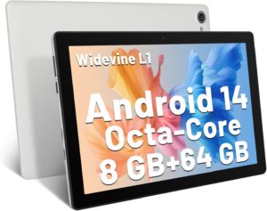 Tablet Android 14 Octa-Core 10 pollici bianco, schermo IPS e prestazioni avanzate  