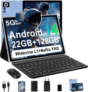 ZIOVO Tablet Android 14 con tastiera e mouse, design blu e corpo metallico  
