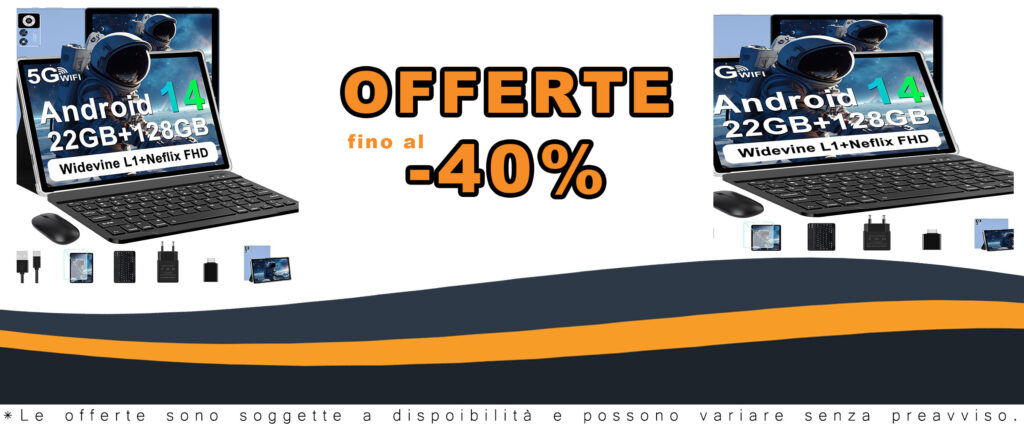 ZIOVO Tablet Android 14 con tastiera e mouse, design blu e corpo metallico