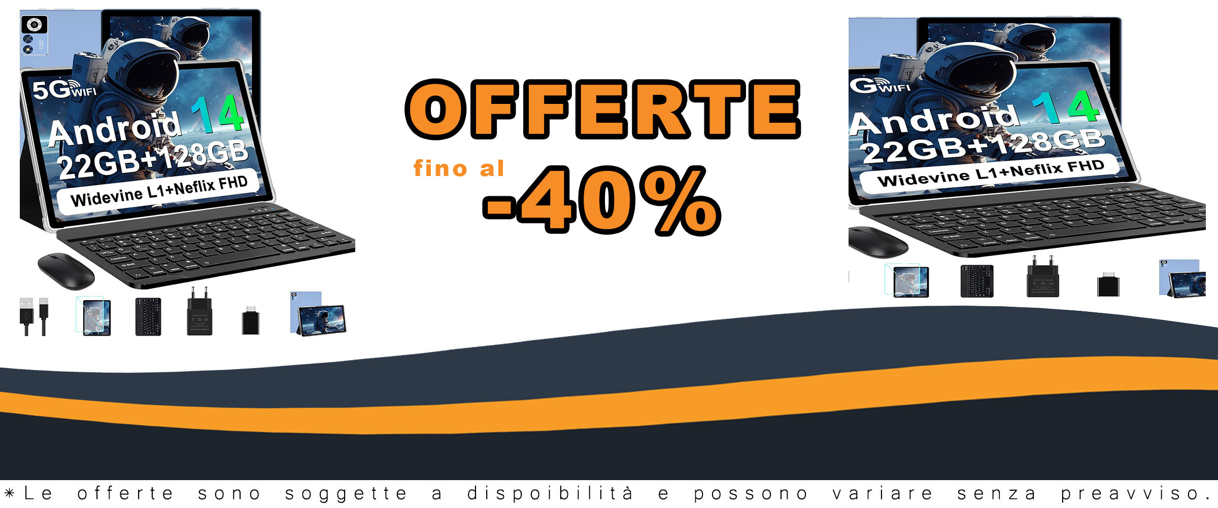 ZIOVO Tablet Android 14 con tastiera e mouse, design blu e corpo metallico