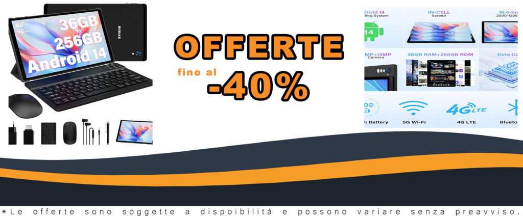 Immagine del RUSHAR Tablet 10.4 Pollici Android 14 con 36GB RAM, 256GB ROM e accessori inclusi