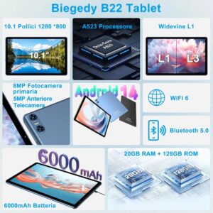 Biegedy Tablet 10 Pollici Android 14 con tastiera e mouse inclusi, perfetto per lavoro e intrattenimento  