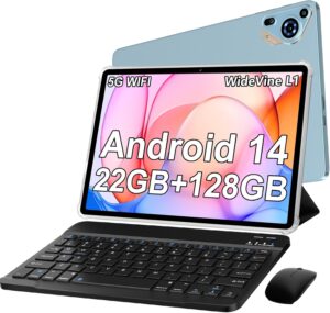 Tablet 10 Pollici Android 14 con tastiera e mouse, 22 GB RAM, memoria espandibile fino a 1 TB  