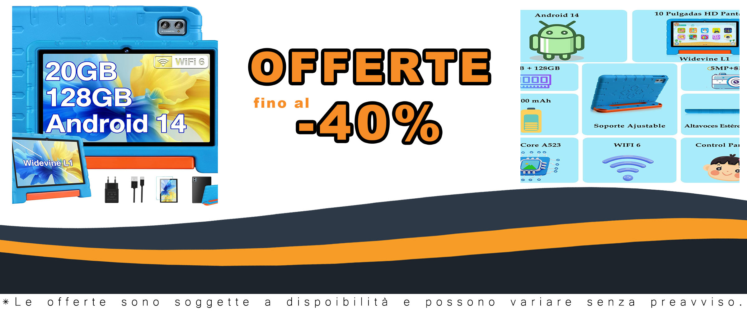ZIOVO Tablet 10 Pollici Android 14 per bambini, tablet con RAM 20GB e WiFi 6  
