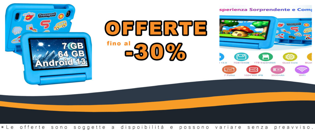 SEBBE Tablet per Bambini 7 Pollici con custodia protettiva blu, sistema operativo Android 13, perfetto per l'apprendimento e il divertimento