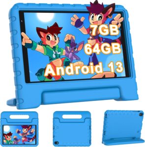 Tablet per bambini 8 pollici Android 13, con controllo parentale, WiFi 6, Bluetooth 5.0, custodia protettiva e batteria lunga durata, ideale per l'apprendimento.